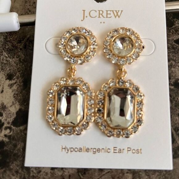 J Crew Women's Crystal Drop Earrings Hypoallergenic Titanium Posts - Picture 3 of 4